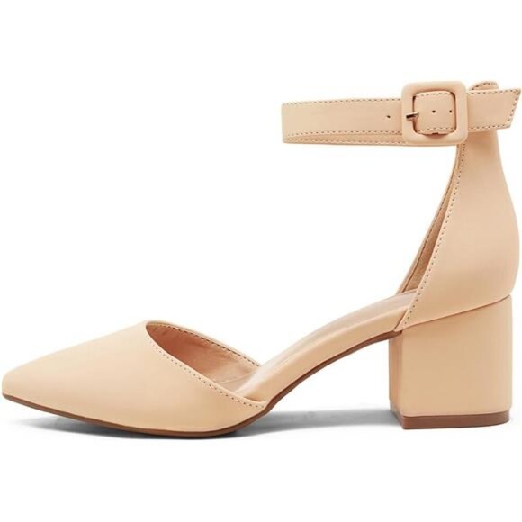 New In Box Womens Pointed Toe Low Chunky Heels Pump Shoes - Picture 4 of 6